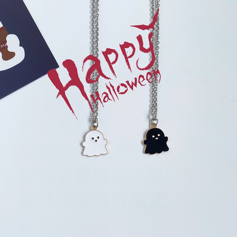 Vòng cổ Mặt Hình Ma Đen Trắng Dễ Thương Phong Cách Halloween