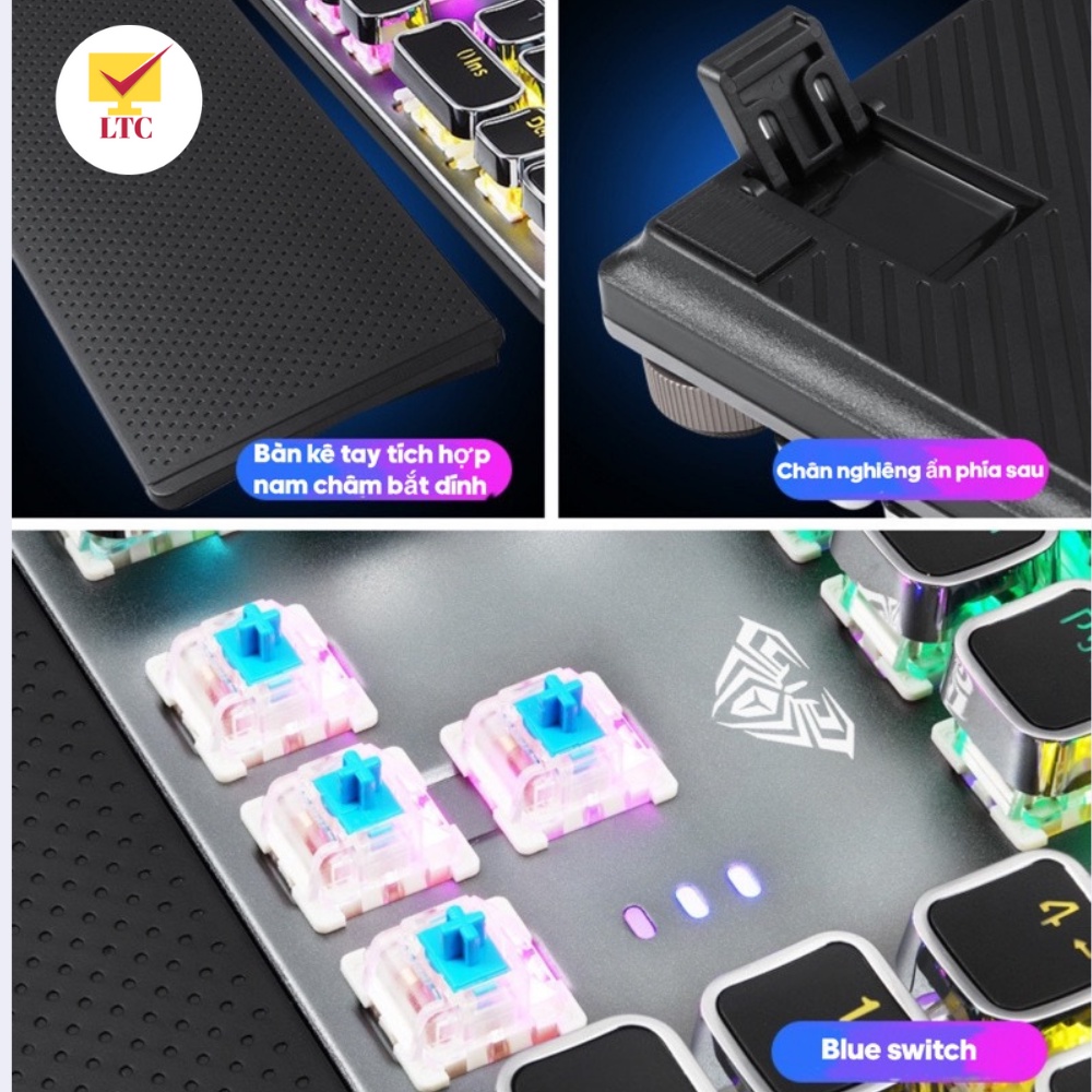 Bàn phím cơ gaming FZ508 FULL LED RGB với hơn 20 chế độ led, keyboard blue switch tặng kèm kê tay cho máy tính laptop pc
