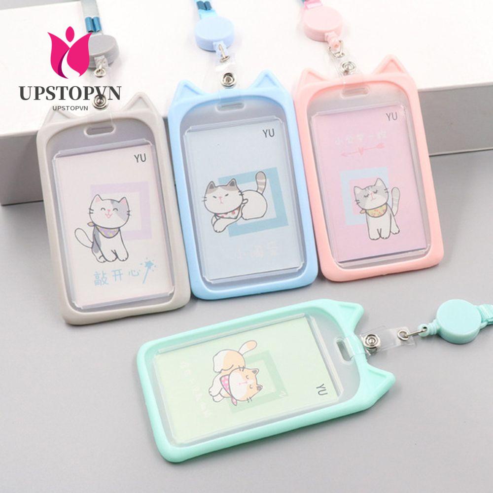 UPSTOP 1 Pc Retractable Cute Cartoon Cat Card Holder  Credit Cover Case Kids Gift