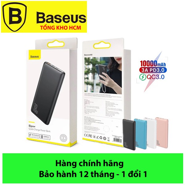 Sạc dự phòng Baseus Bipow 10000mAh, Pin sạc dự phòng Baseus 10000mah sạc nhanh chuẩn PD/QC 18W ( Baseus Bipow )