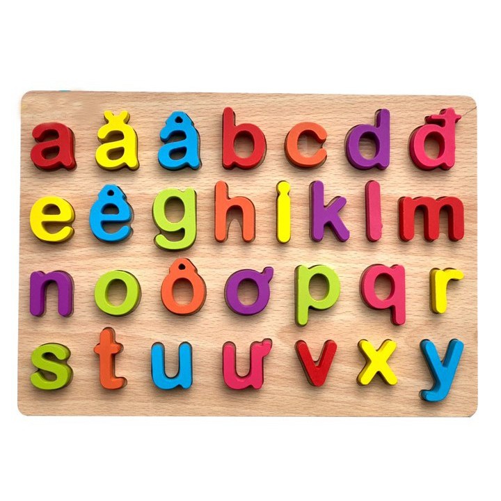 Bảng chữ cái Tiếng Việt bằng gỗ siêu đẹp in nổi mẫu chữ hoa, chữ thường cho bé học làm quen với chữ cái