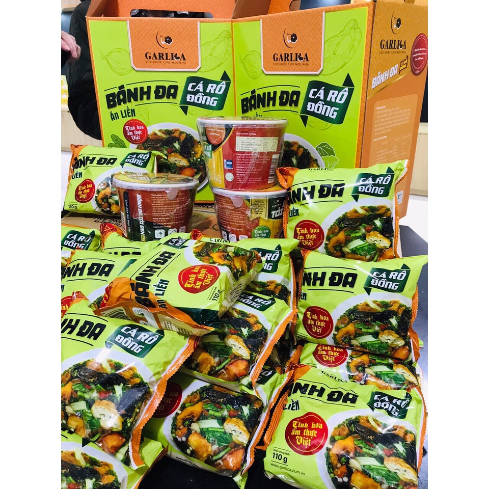 1 Thùng Bánh đa cá rô đồng ăn liền Garlica tiện dụng 110gr/gói  Hình ảnh chụp thật