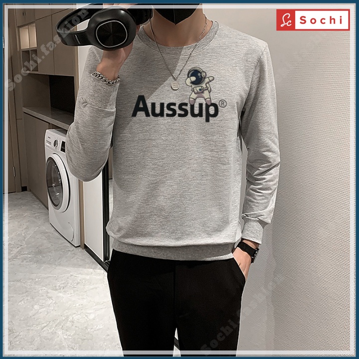 Áo nỉ dài tay nam, áo nam thu đông cổ tròn mịn đẹp 3D lạ mắt in Aussup mã SW8.05