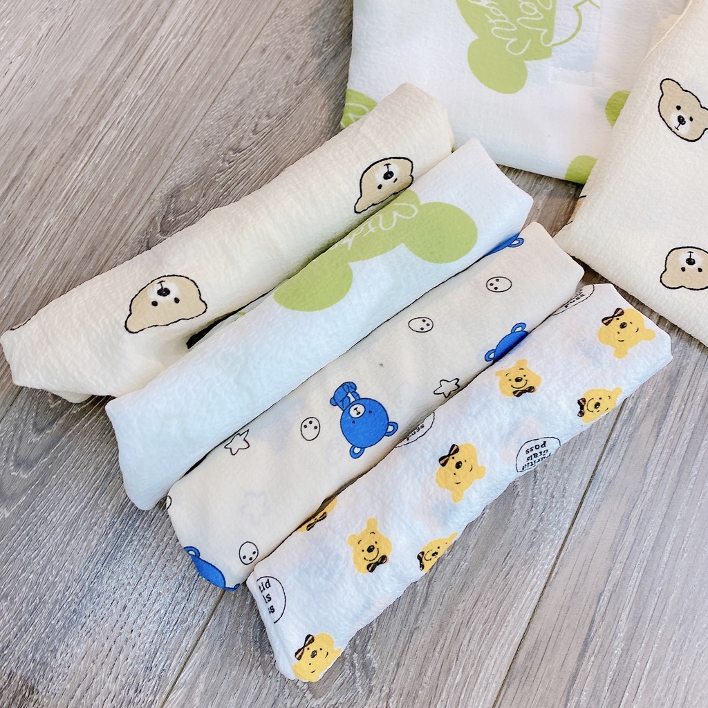 Bộ 3 Lỗ Hoạ Tiết Gấu Đáng Yêu Cho Bé Chất Liệu Vải Xô Muslin Đủ Size Từ 8-18Kg VNXK Nhật-Hàn