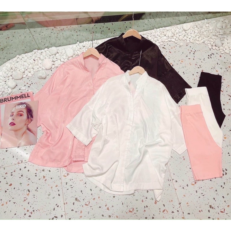 sét bộ áo sơ mi phối quần ngố ôm