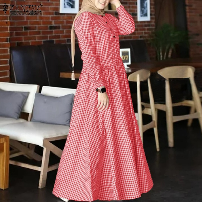 Zanzea Đầm Maxi Dài Tay In Họa Tiết Phong Cách Hồi Giáo Thời Trang Cho Nữ