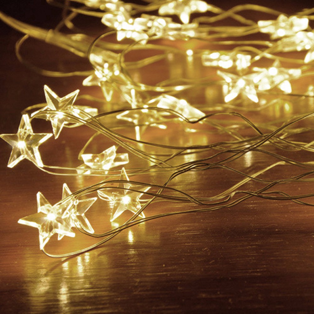 Dây Đèn Led Trang Trí Ngôi Sao Dùng Pin 2A Ánh Sáng Vàng Nắng - Đèn Trang Trí Noel Hình Ngôi Sao May Mắn