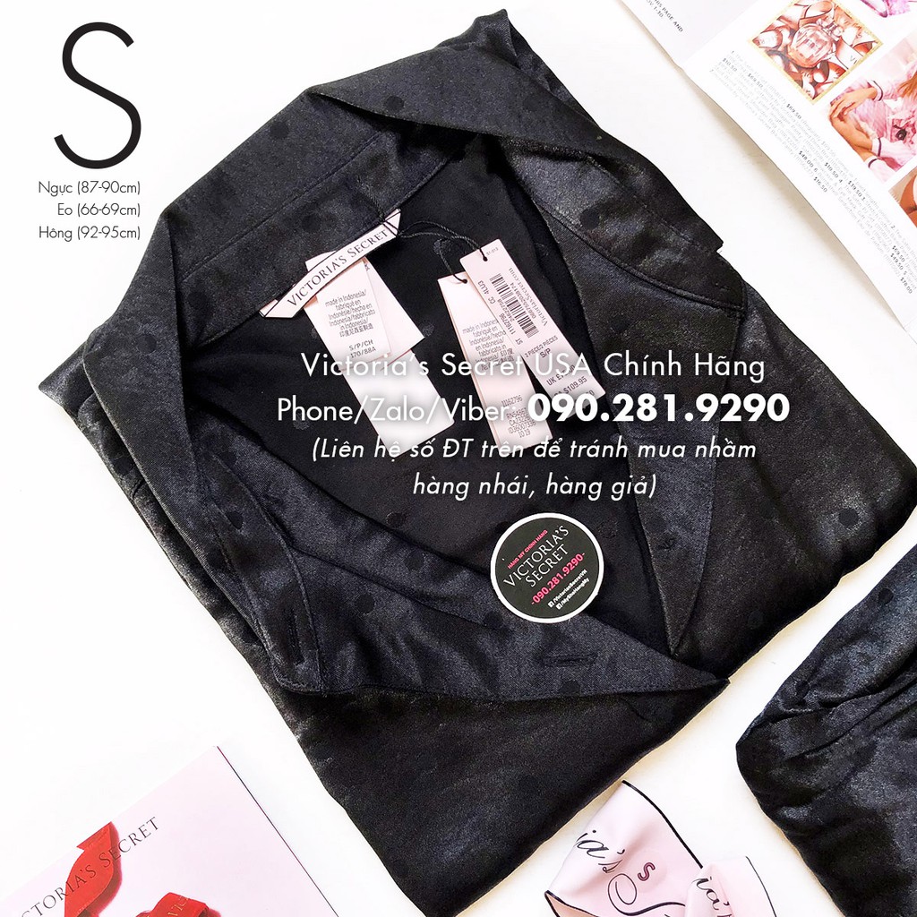 (Sleep Size S) - Bộ quần áo ngủ dài, Pyjama đen chấm bi đen (80) siêu xinh, Black Small Dot - Victoria's Secret USA