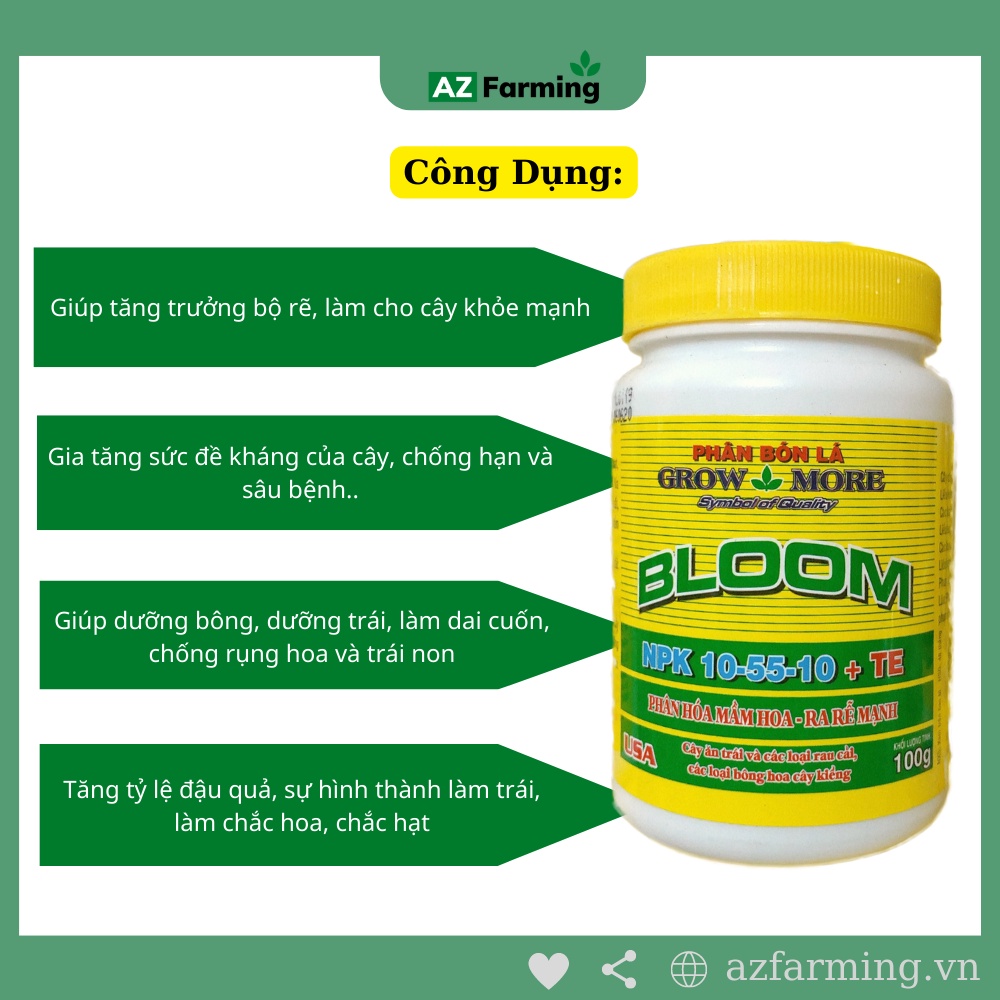 Grow More 10-55-10 +TE (Phân Bón La GrowMore BLOOM) - 100g - AZ Farming