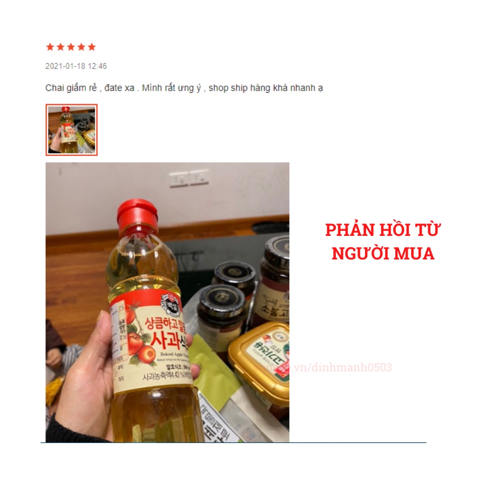 Giấm Táo Hàn Quốc – Dấm Táo Hữu Cơ Beksul Nguyên Chất Chai 500ml