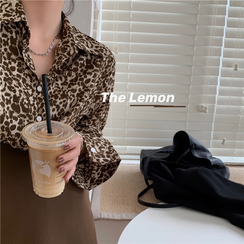 【Cocory】Áo sơ mi nữ họa tiết da báo tay dài thời trang quý phái