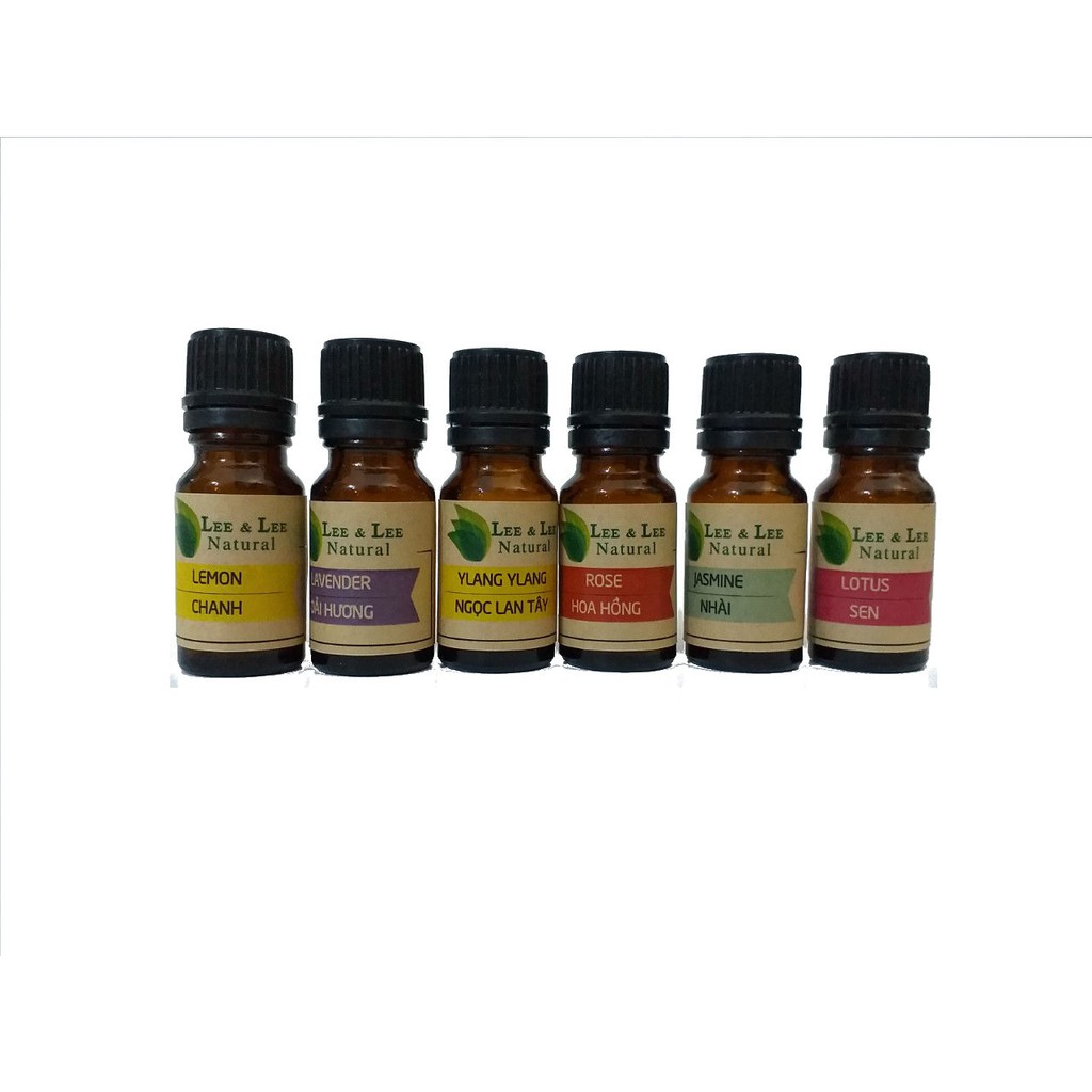 6 lọ tinh dầu (chanh, oải hương, ngọc lan, hồng, nhài, sen) 10ml