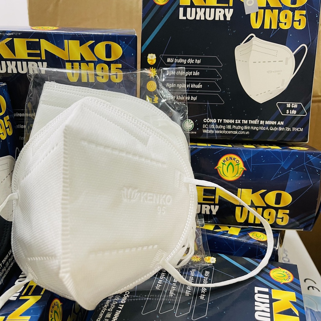 1 hộp Khẩu Trang 3D _ 5 LỚP_ KENKO Mask VN95 (Không Van) _ chống bụi mịn PM 2.5 sẵn hàng màu trắng bảo vệ sức khỏe