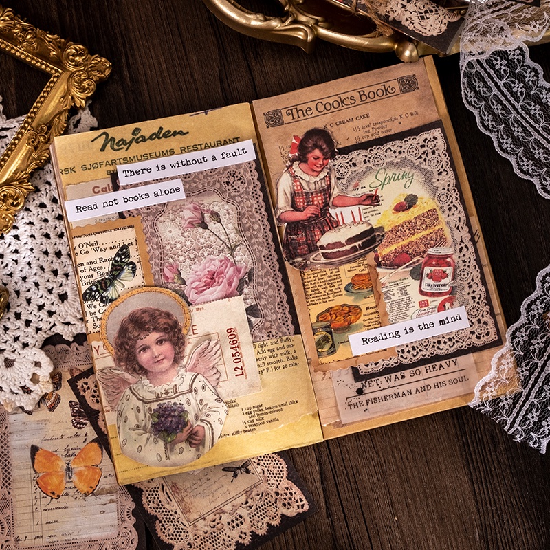 Set 45 Tấm Giấy In Họa Tiết Ren Vintage Trang Trí Sổ Tay/Sổ Tay/Album DIY