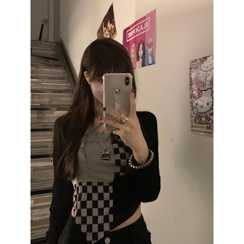 Áo hai dây kumikumi họa tiết kẻ caro thời trang Hàn Quốc