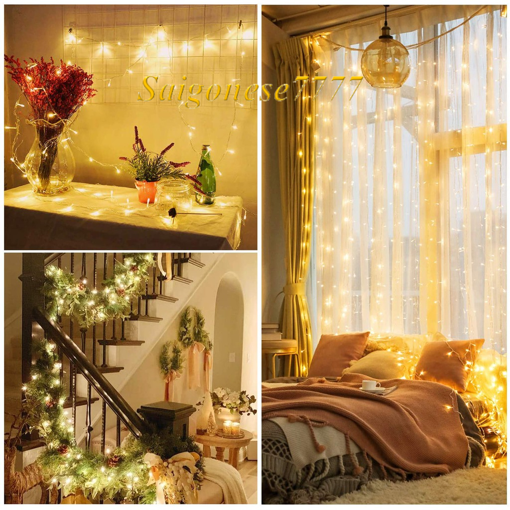 (Có Phích Nối Điện-Đèn Không Chớp Nháy) Dây Đèn Đom Đóm Đèn Led  Fairy Light Trang Trí Quấn Cây Sân Vườn Noel