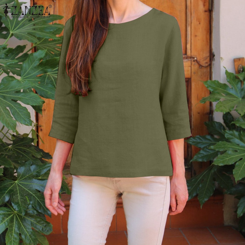 Zanzea Áo Cánh Tay Lỡ 3 / 4 Cổ Tròn Phong Cách Châu Âu Thanh Lịch Dành Cho Nữ
