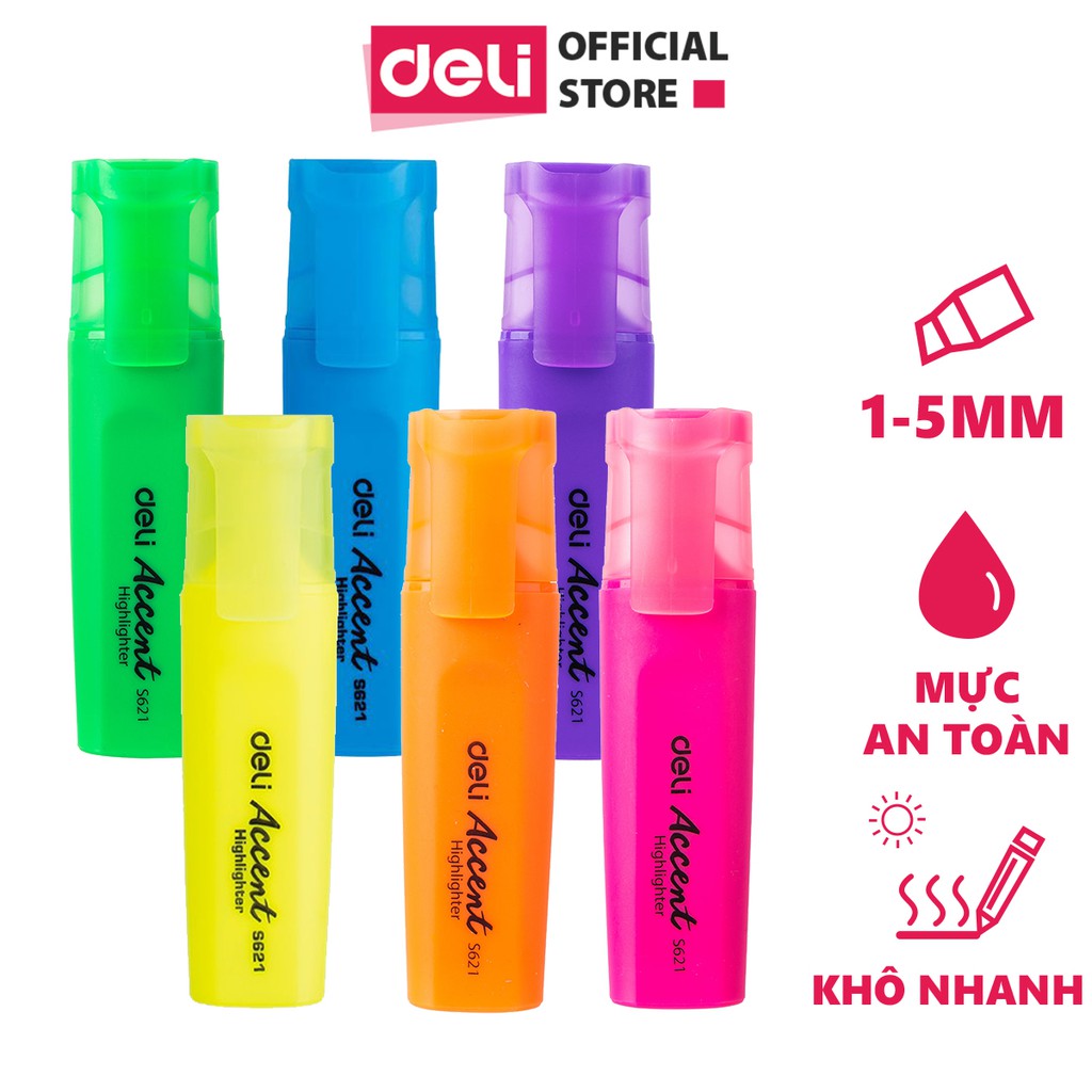 Bút nhớ dòng highlight Deli - Hồng, Xanh lá, Vàng, Cam - 2 chiếc - ES621