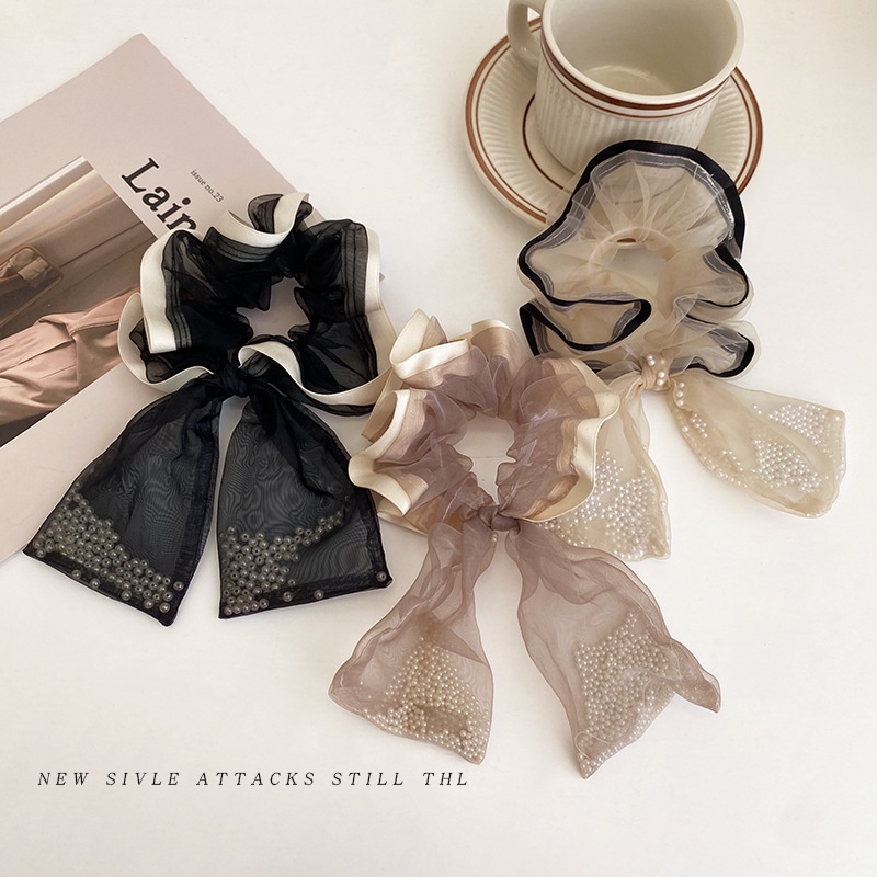 Dây Cột Tóc Lưới Đính Ngọc Trai Nhân Tạo Thời Trang Hàn Quốc