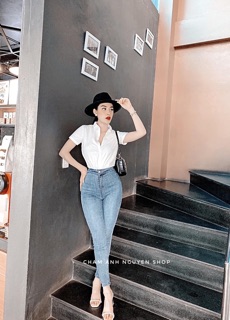 Quần jean cạp cao 1 nút
