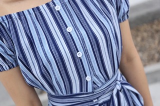 Váy maxi trễ vai kẻ sọc [ hàng order ]