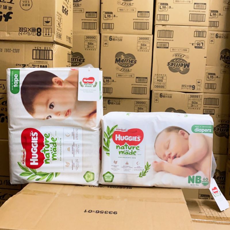 [HÀNG CHÍNH HÃNG CTY] Bỉm HUGGIES PLATINUM NATURE MADE size M58/L44/XL 38/XXL26/S82/NB60