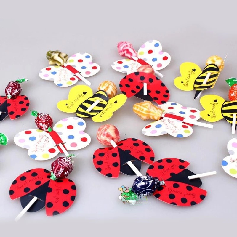 Set 50 Thẻ Kẹo Mút Chủ Đề Giáng Sinh / Sinh Nhật / Bươm Bướm / Bọ Rùa