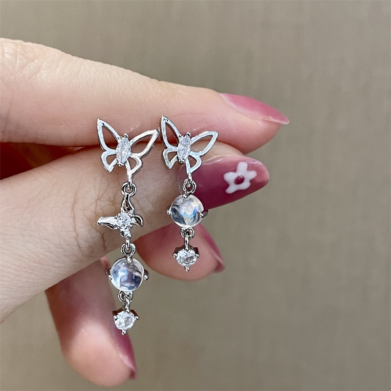 Khuyên tai tua rua đính đá pha lê zircon phong cách sáng trọng nhẹ nhàng dành cho nữ
