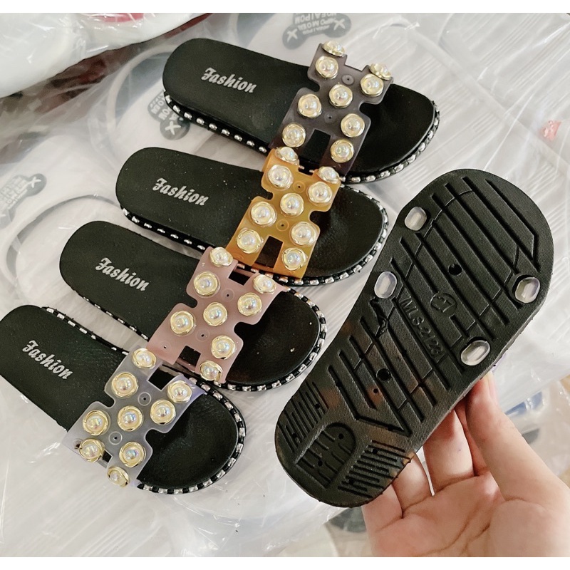 dép trẻ con nữ - dép bé gái chữ H đính ngọc siêu đẹp (25-35