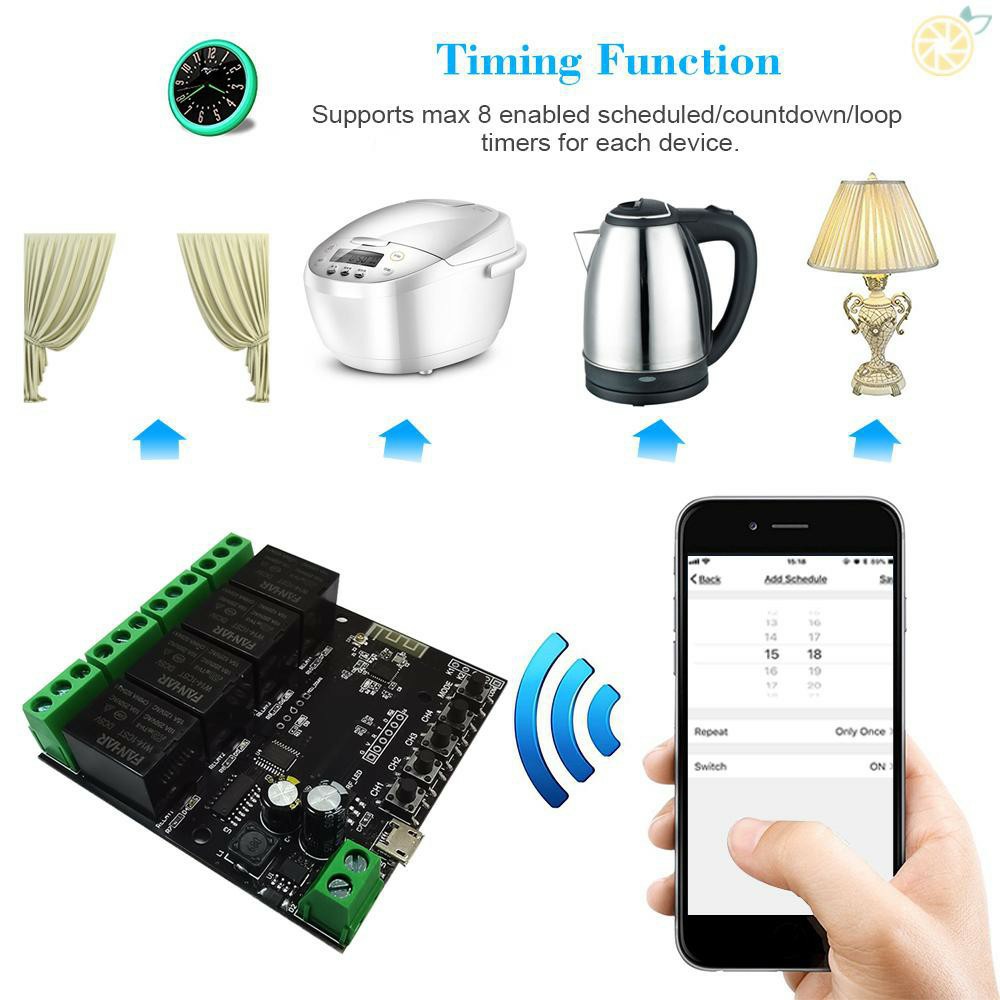 Rơle wifi 4 kênh (mô đun wifi), điều khiển nhiều thiết bị qua điện thoại di động. Sử dụng App Smart Life hoặc App Tuya.