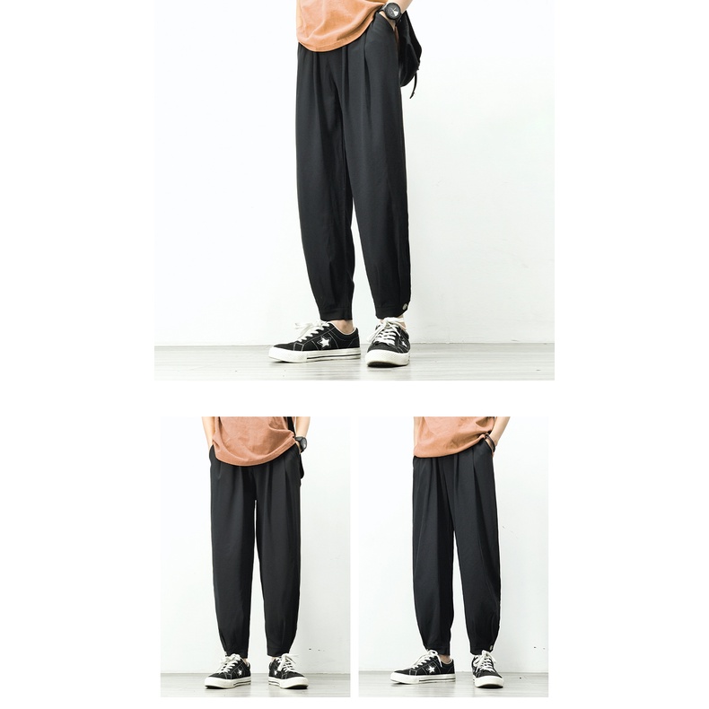 Quần Baggy Nam AROTI Ống Suông Rộng Vải Cotton Lụa Đẹp Cao Cấp,Co Giãn Dáng Âu,Cạp Chun,Màu Đen,Tiện Mặc Đi Học  QV46-B
