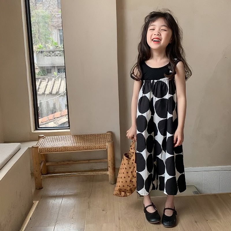 Hàng Mới Về Jumpsuit Cotton Dáng Rộng Họa Tiết Chấm Bi Phong Cách Hàn Quốc Thời Trang Mùa Hè Mới Cho Bé Gái