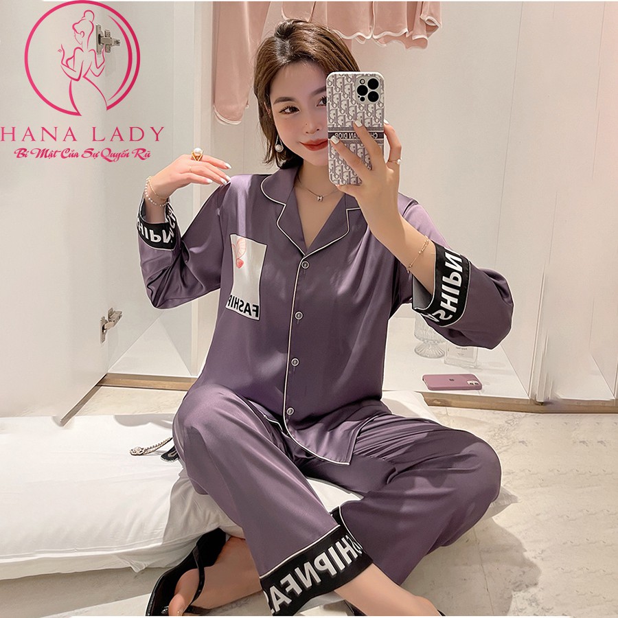 Pijama lụa - đồ ngủ nữ mặc nhà tay dài quần dài cao cấp mát mịn PJ477