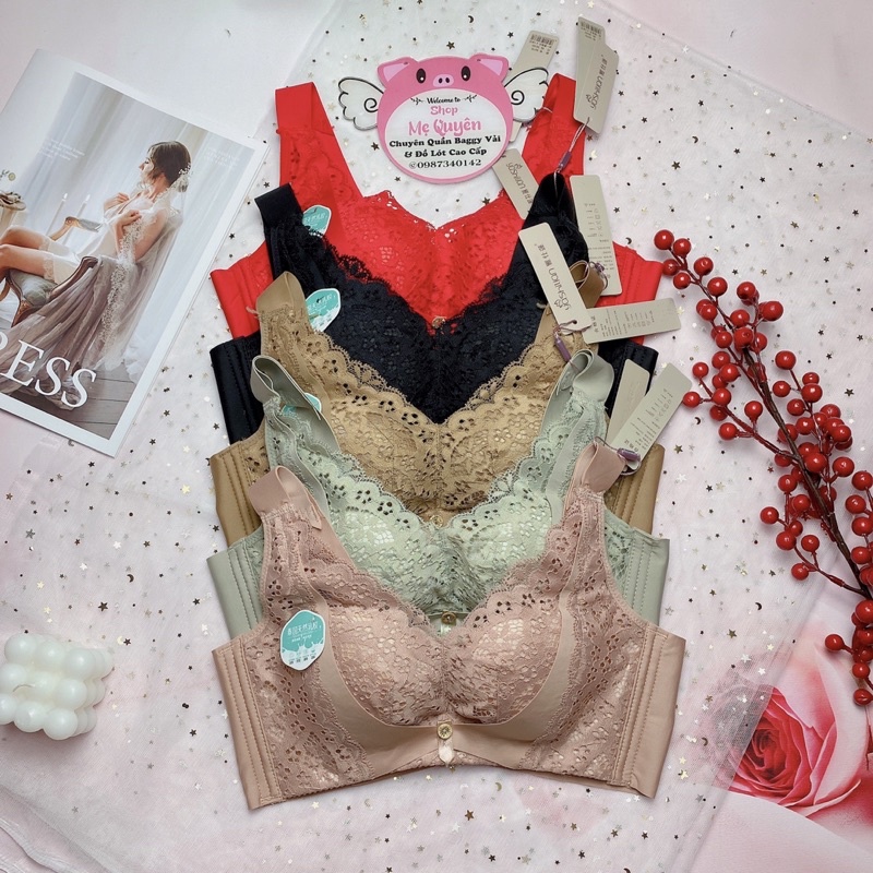 Áo lót ren định hình không gọng, mút vừa 2,5cm thông hơi thoáng khí, nâng ngực và giữ form ngực chắc chắn