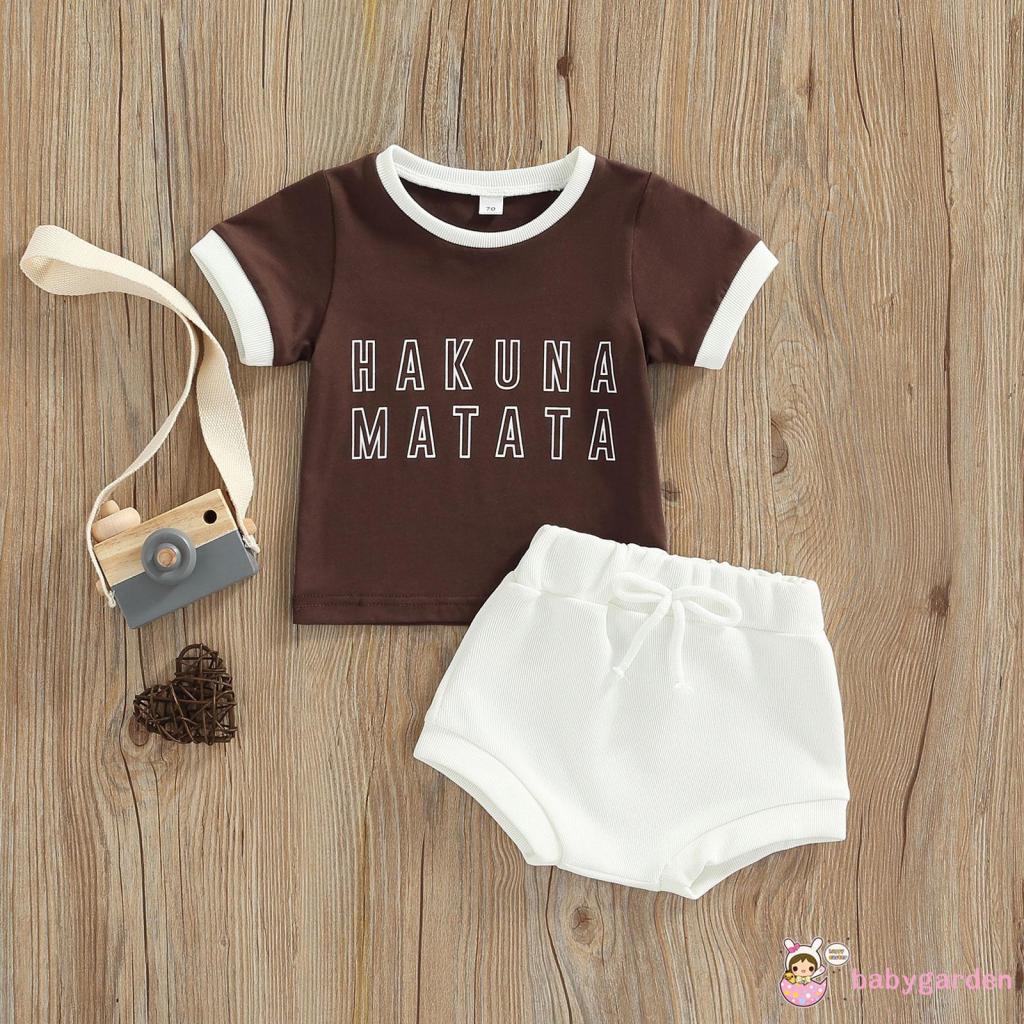 Bộ Áo Thun Tay Ngắn In Chữ + Quần Short Lưng Thun Thời Trang Mùa Hè Cho Bé Gái 0-24 Tháng Tuổi