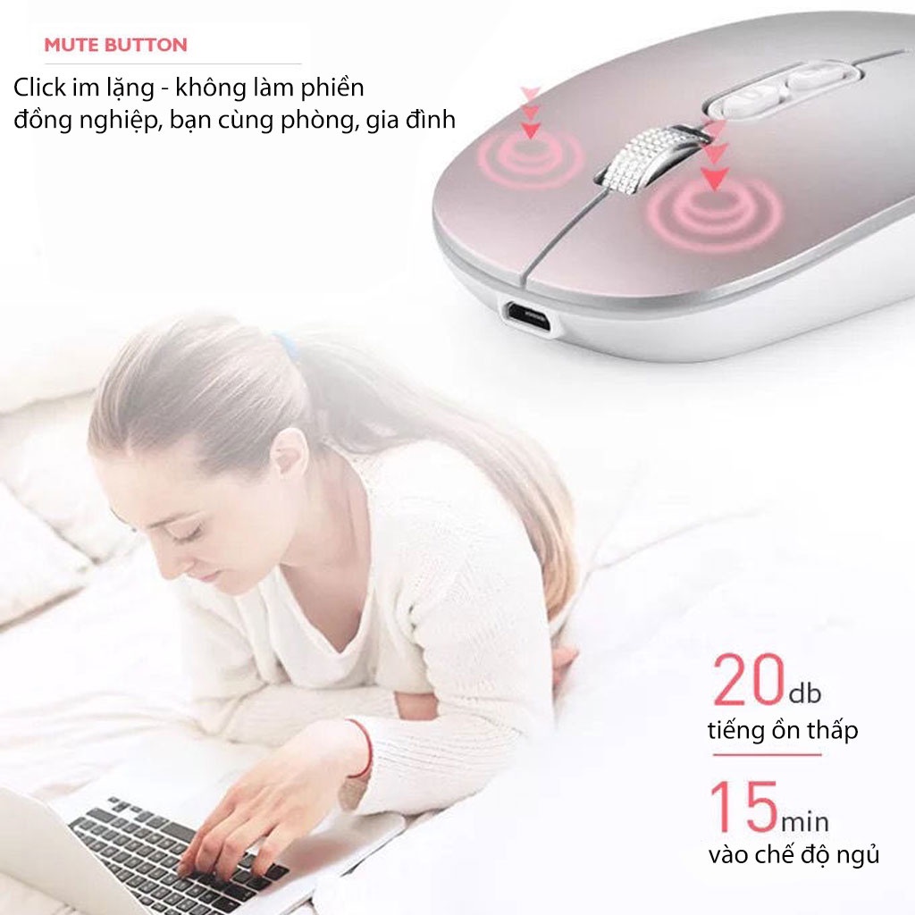 Chuột bluetooth PIXLINK P103BL 2 chế độ sạc pin siêu mỏng không gây tiếng ồn chuyên dùng cho Máy tính, pc, Laptop, Tivi