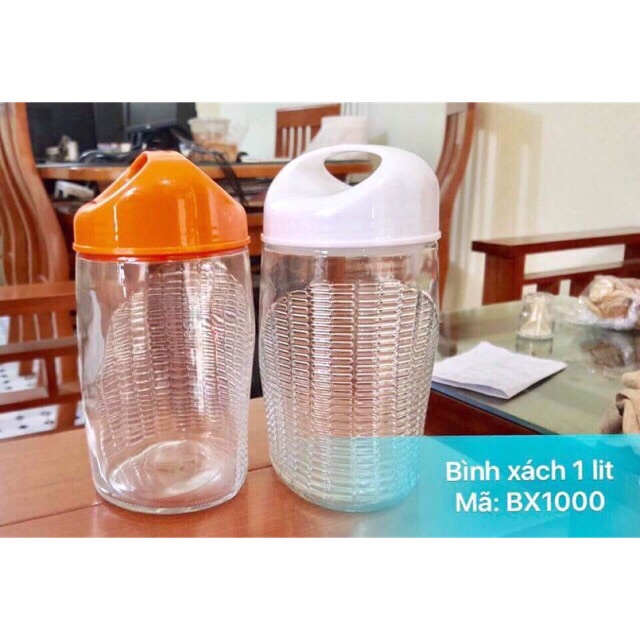 Bình thuỷ tinh nắp nhựa xách 1lit