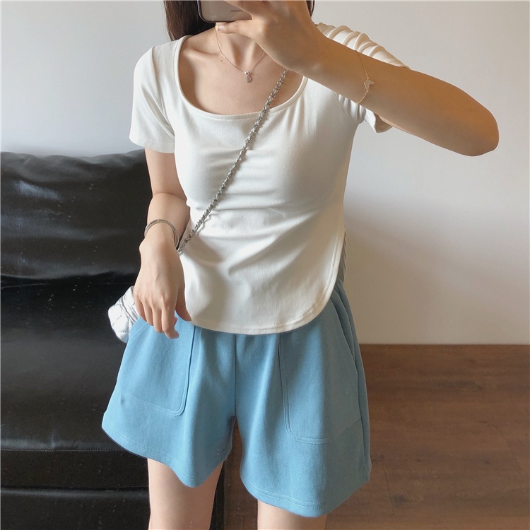 Áo Thun Tay Ngắn Cổ Vuông Dáng Ôm Phong Cách Thời Trang Hàn Quốc Dành Cho Nữ