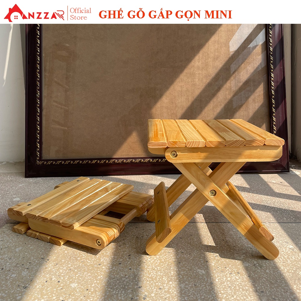 Ghế gỗ gập gọn ngồi ban công, dã ngoại, du lịch Anzzar chất liệu gỗ thông cao cấp GG-02