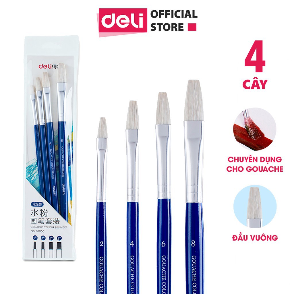 Bộ cọ vẽ chuyên nghiệp Deli - dùng cho màu nước/bột/sơn acrylic -Set 4/6 cây- 73885/73866/73867