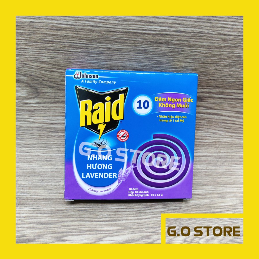Nhang trừ muỗi Raid hương Lavender hộp 10 khanh