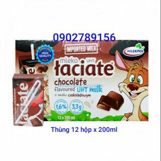 Sữa cao cấp Laciate - Balan. Vị socola, thùng 12 hộp x 200ml