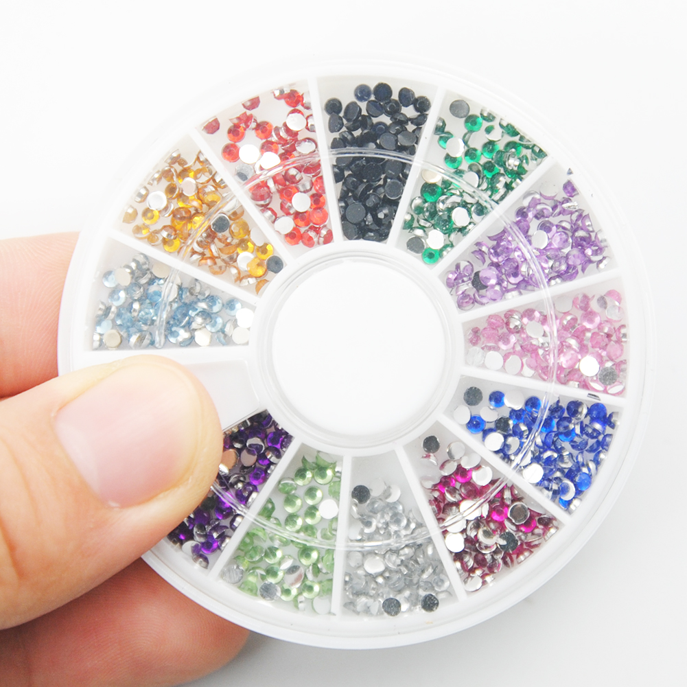 Hộp kim cương giả trang trí móng tay nghệ thuật 12 màu