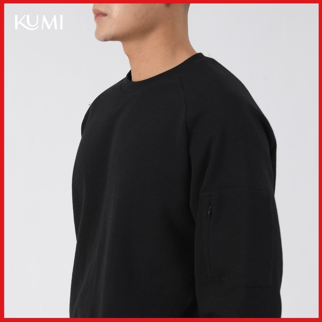 Áo Nỉ Nam Unisex Túi Khóa Tay Chất Nỉ Bông Cao Cấp, Áo Nỉ Trơn Basic Cao Cấp Cổ Tròn Kumi Fashion - Đen | BigBuy360 - bigbuy360.vn