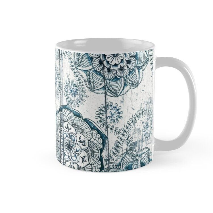 Cốc sứ in hình - Shabby Chic Navy Blue Doodles On Wood Mug - - Best Gift For Family Friends- MS1393