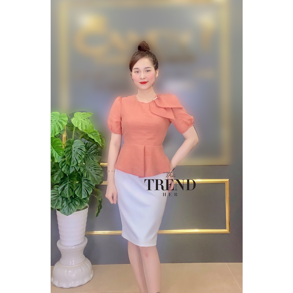 Áo Công Sở Nữ ❣️𝑭𝒓𝒆𝒆𝒔𝒉𝒊𝒑❣️ Áo Peplum Cổ Lá Tơ Vân Cao Cấp Hàng- Hàng VNXK co size to bigsize