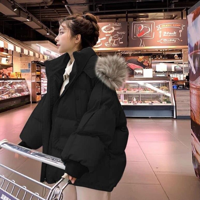 Hottrend Hottrend Áo Khoác Phao Mũ Lông Đại Hàn Túi Nắp Hộp Cúc Bấm Hàng Quảng Châu Loại 1