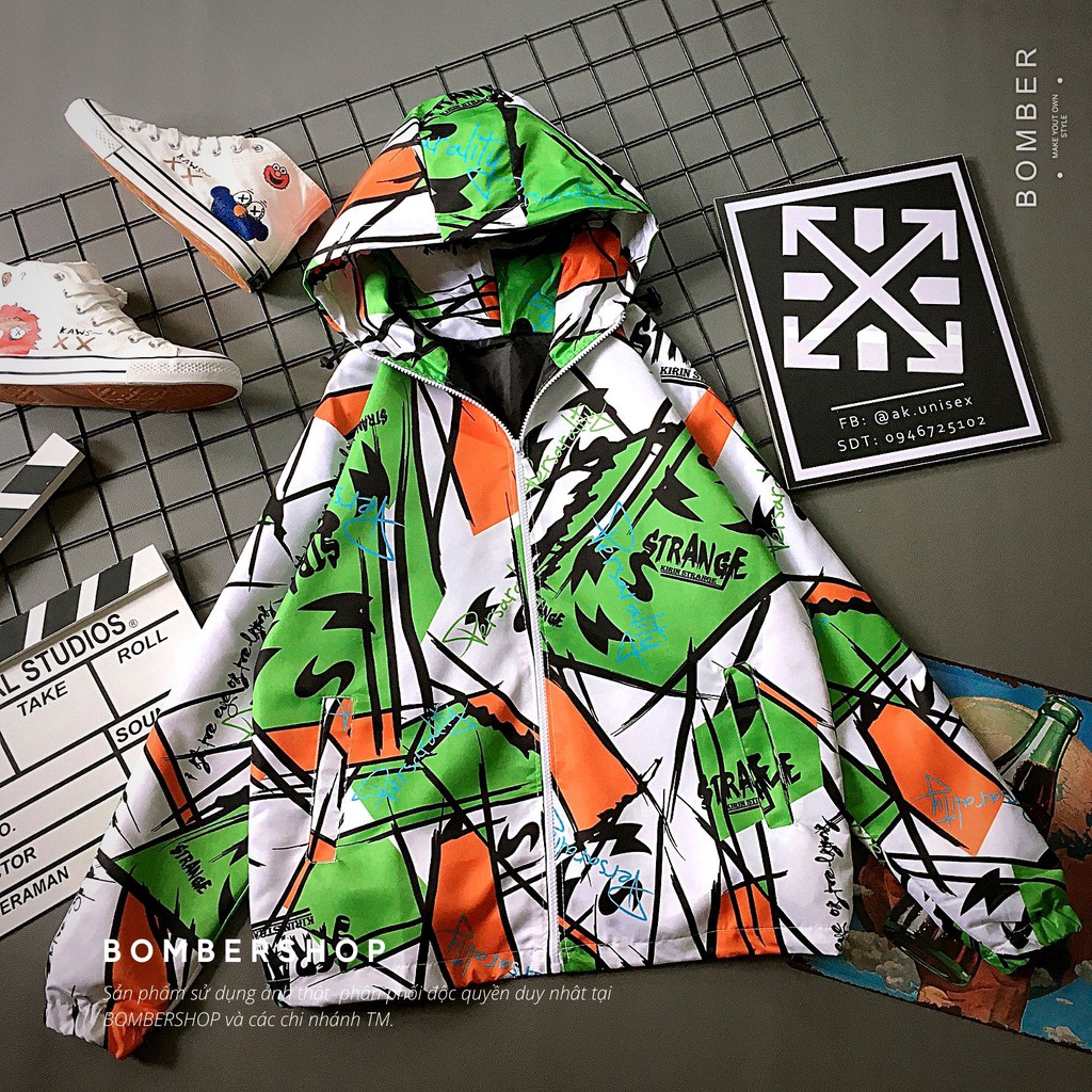 [Video + Ảnh thật] Áo khoác dù vải nhập streetstyle phối full họa tiết Graphic