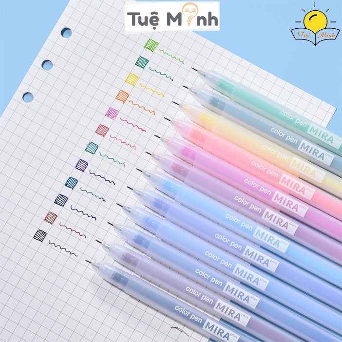 Set 12 bút mực gel Mira Full màu VPP Tuệ Minh nét 0.5mm cho học sinh và văn phòng tiện lợi