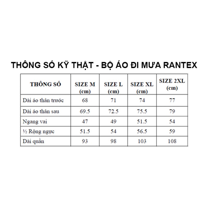 BỘ ÁO MƯA RANTEX chính hãng RANDO